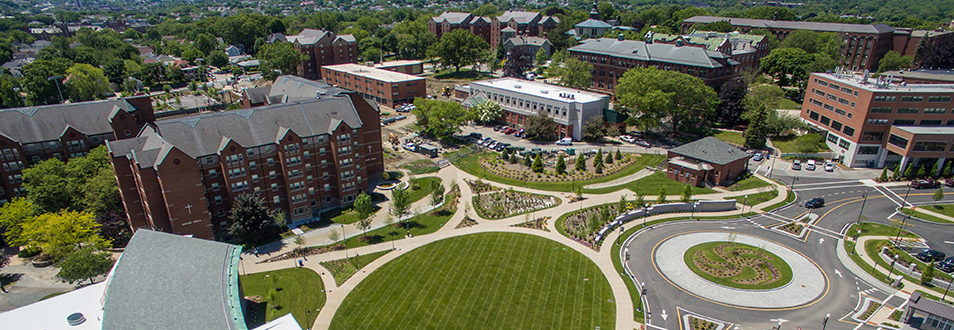 Overhead view of campus on a sunny day