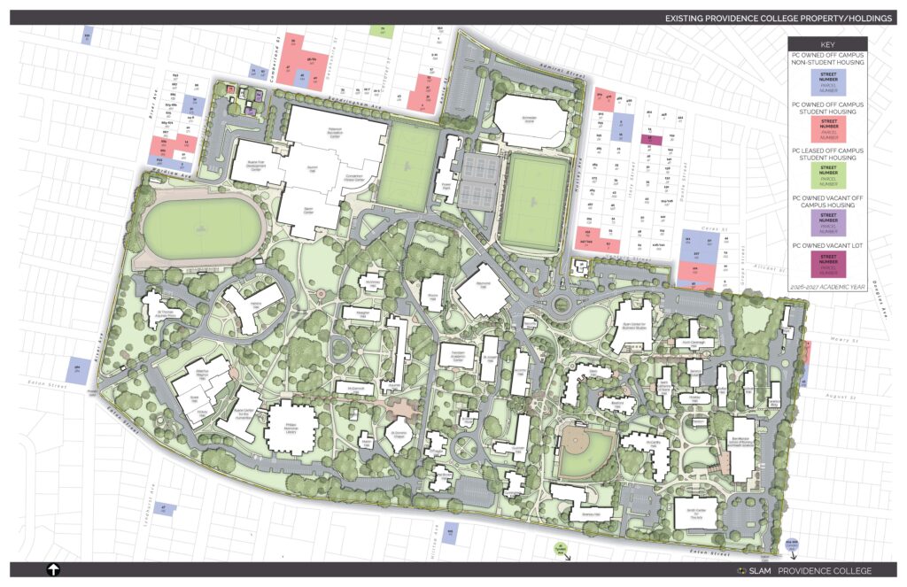 Map of Providence College campus and off-campus student housing